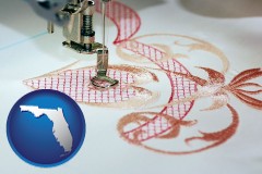 florida map icon and machine embroidery