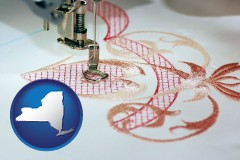 new-york map icon and machine embroidery