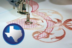 texas map icon and machine embroidery